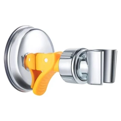 Image of Adjustable Shower Head Holder No Drill Suction Cup Bracket Sprayer Chrome Polished 360 Rotatable ShowerHead Mount for Bathroom (Chrome (Orange Clip))