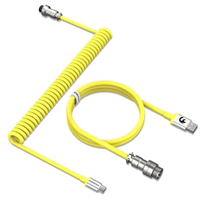 Image of MAMBASNAKE C01 Coiled Keyboard Cable, Pro Custom USB C Aviator Cable for Mechanical Keyboard, Type to A, TPU Spring with Detachable Metal Aviation Connector PC Gaming Yellow