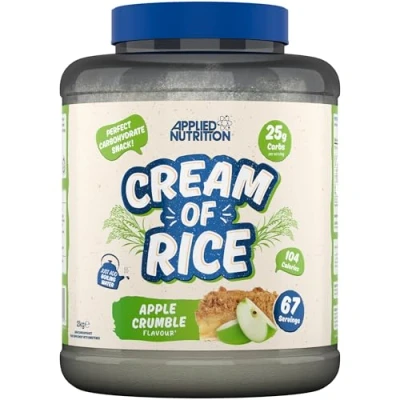 Image of Applied Nutrition Cream of Rice High Carbohydrate Supplement, Source Energy for Breakfast &amp; Snacks, Easy to Digest, Low Sugar, Fat, Vegan, 2kg (Apple Crumble)