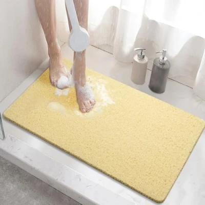 Image of HITSLAM Shower Mat Non Slip, 60 x 40 CM Slip Bath with Drain, Soft PVC Loofah for Tub, Quick Drying Bathroom, Beige