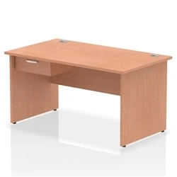 Image of Impulse 1400x800 Desk Beech Top Panel End 1x1 Drawer Fixed Ped