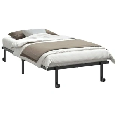 Image of vidaXL foldable steel bed frame robust black slatted base 107x203 cm