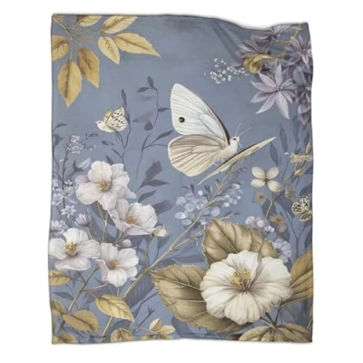 Image of QIACVYDKZ Butterfly Floral Printed Fleece Throw Blanket Butterflies 3D Pattern Sherpa Soft Warm Microfiber Sport Bedding for Bed Couch 50x60inch(127x152cm)