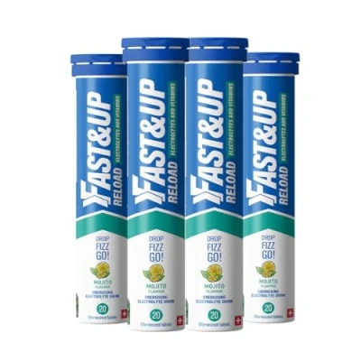 Image of Fast&amp;Up Reload Mojito Flavour 80 Effervescent Tablets Instant Electrolytes for Rapid Hydration &amp; Energy Added Vitamin C B12 Performance, Wellbeing, Travel Recovery Vegan