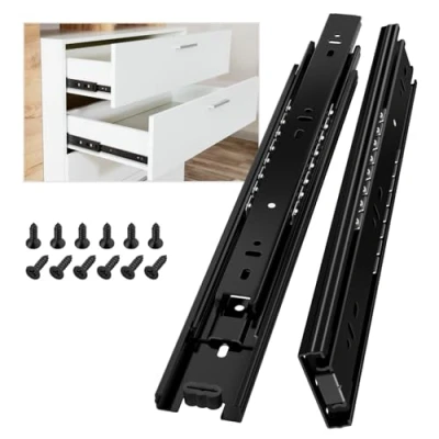 Image of AOLISHENG Drawer Runners Cabinet Slides 300mm 45kg Load Capacity Heavy Duty Kitchen Draw Full Extension Ball Bearing Sliders Replacement Rails Side Mount, Black 1 Pair