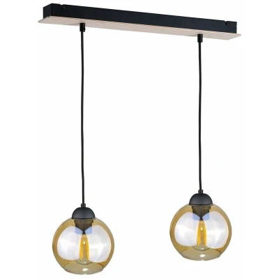 Image of Ambre Bar Pendant Ceiling Light Wood, 50cm, 2x E27