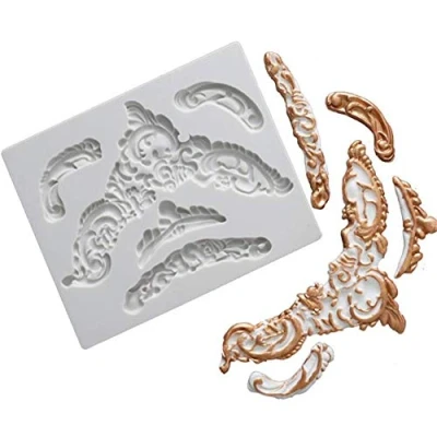 Image of DIY Frame Cake Decorative Mould,Cake Border Silicone Mold,Baroque Scroll Relief Embossed Moulds Wedding Decorating Tools,Cupcake Lace Mat,Chocolate Gumpaste Fondant Brim Mould Baking