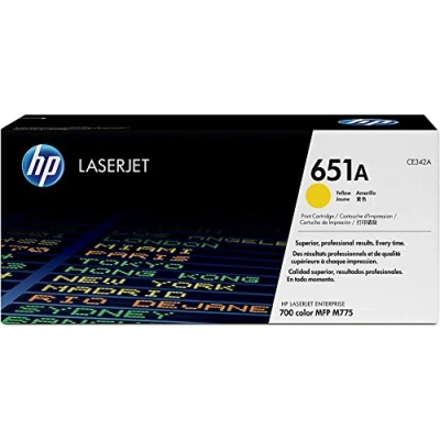 Image of HP 651A Yellow Original LaserJet Toner Cartridge (CE342A)