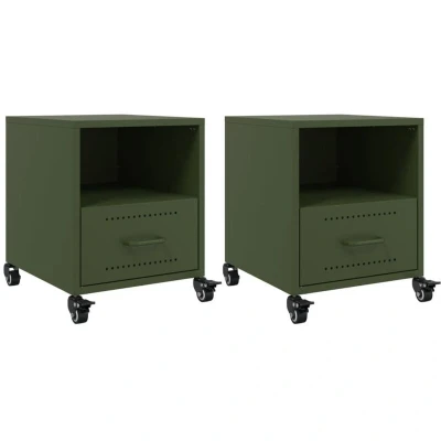 Image of vidaXL Bedside Cabinets 2 pcs Olive Green 36x39x43.5 cm Steel
