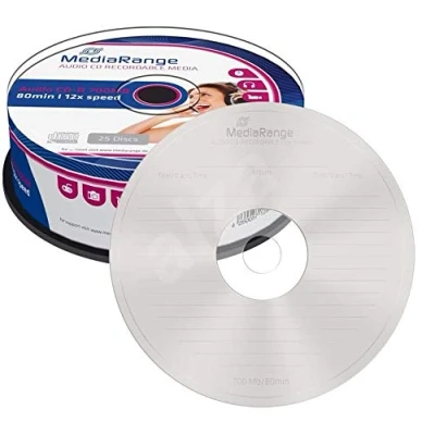 Image of 50 Mediarange Blank Inkjet Audio Branded CD R Discs 12x 700MB 80 Minutes in Spindle pack MR223 (2 packs x 25)