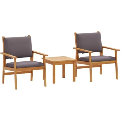 Image of vidaXL 3 Piece Garden Bistro Set with Cushions Solid Wood Acacia
