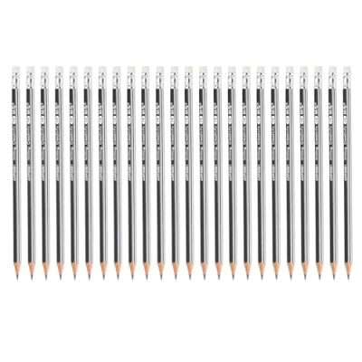 Image of M&amp;G Wooden Hexagonal Pencils, 24 Pcs HB Pencils Graphite Round with Eraser for Classroom Teacher Office Supplies, Silver Black