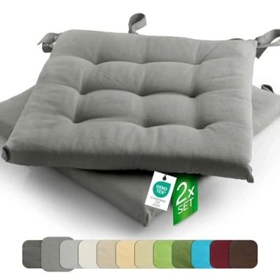 Image of Etérea 2pc Set Seatcushion Outdoor 40x40 with ties Seat Pad Grey for Garden &amp; Indoor washable Char Cushion Patio Kitchen Dining 2 Pieces Pillow cm