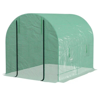 Image of Outsunny 2.5 x 2m Walk In Polytunnel Greenhouse with Steel Frame Roll Up Door Green