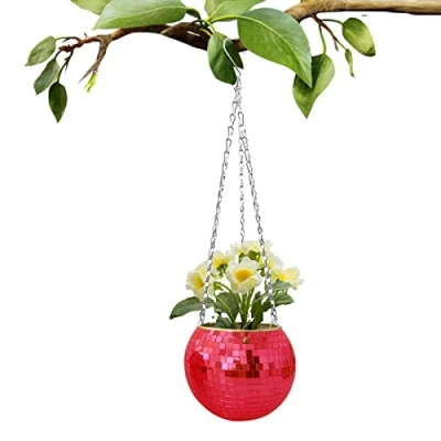 Image of SYNYEY Disco Ball Hanging Planter Flower Pot,6 inch Plant Holders Indoor Pot For Window Wall Planters Decoration