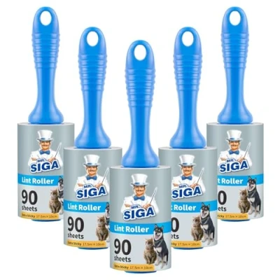 Image of MR.SIGA Extra Sticky Lint Roller Pet Hair Remover with Easy Tear Sheets, 450 Sheets in Total, 5 Pack, Blue