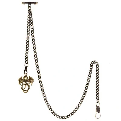 Image of TREEWETO Men&#039;s Albert Chain Pocket Watch Curb Link Key 2 Hooks with Antique Dragon Bronze Pendant Design Charm Fob T Bar