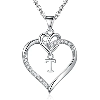 Image of TINGN Heart Necklaces for Women Teen Girls, Cute Initial T Girls Dainty Necklace Birthday Valentines Day Mothers Gifts Mom Wife Girlfriend