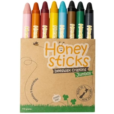 Image of Honeysticks Beeswax Crayons (8PK) Classic Crayon Size and Shape for a Developed Pencil Grip 8 Vibrant Colours Non Toxic Kids, Food Grade Colourings