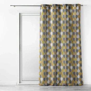 Image of Douceur d&#039;Intérieur Curtain with Eyelets 140 x 260 cm Polyester Printed Palpito Yellow/Anthracite