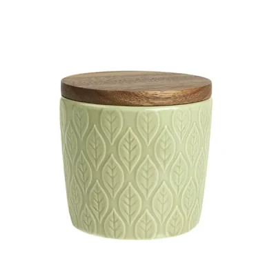 Image of T&amp;G Green House Pointed Leaf Small Store Jar with Rustic Acacia Lid