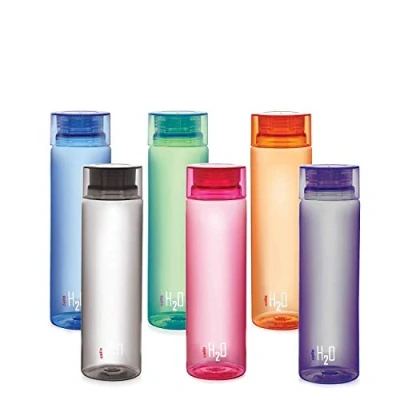 Image of Cello H2O Unbreakable Plastic Bottle Set, 1 Litre, Set of 6, Multicolour