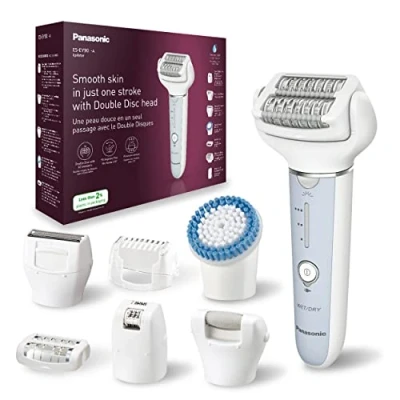 Image of Panasonic ES EY90 A511 Wet and Dry Epilator, Double Disc with 60 Tweezers, Flexible 90 Degrees Pivoting Head, 3 Speed Setting LED Light, Up to 30 Minutes Operation Time