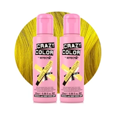 Image of Crazy Color Vibrant Canary Yellow Semi Permanent Duo Hair Dye. Highly Pigmented Bright Conditioning &amp; Oil Nourishing Vegan Formula No Bleach or Ammonia 200ml