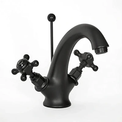 Image of Milano Elizabeth Traditional Mono Basin Mixer Tap Crosshead Handles Black