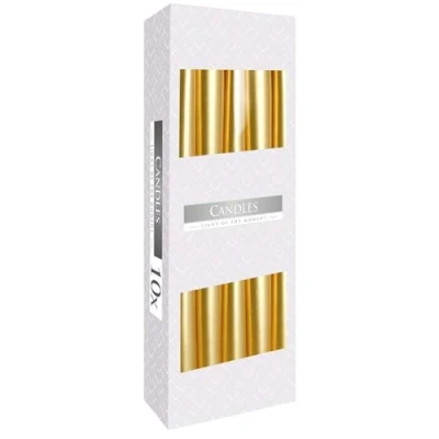 Image of Bispol Tapered Metallic Candles, 10 Pcs Unscented, Gold, 2.3 cm Diameter, 24.5/23