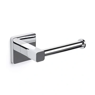 Image of TATAY, wall mounted roll holder without cover from the Kalo Collection, in chrome plated zamak, with square line and 3M fixing system, convenient undrilled
