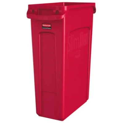 Image of Rubbermaid Commercial Products Vented Slim Jim Waste Receptacle Bin 87 Litre Red 1956189