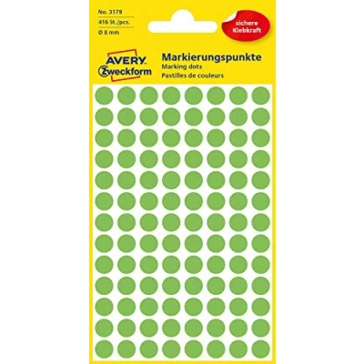 Image of Avery Zweckform Self Adhesive Marking Dots, Diameter: 8 mm Single 4 Blatt, 416 Etiketten Fluorescent Green