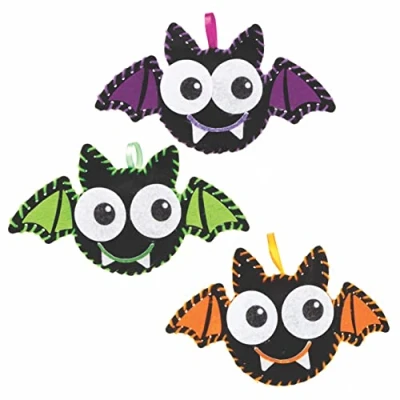 Image of Baker Ross FE672 Bat Decoration Sewing Kits Pack of 3, Set for Children, Creative Activities Kids, Ideal Halloween Arts and Crafts Project,