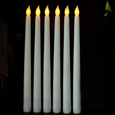 Image of Sequpr LED Candles Taper Candles, Flameless Battery Operated Candle Lights, Long for Table Christmas Birthday Party Wedding Home Church Decoration, Pack of 6, White