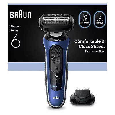 Image of Braun Series 6 Electric Shaver, Up to 60 min, Precision Trimmer Attachment, Cordless, Wet &amp; Dry Razor for Men, 62 B1200S, Blue