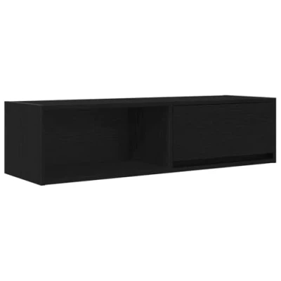 Image of vidaXL TV Cabinet Black Oak Engineered Wood 100x31x25.5 cm Living Room Media Storage Wall Mountable Modern Style Drawer &amp; Shelf Easy to Clean Surface