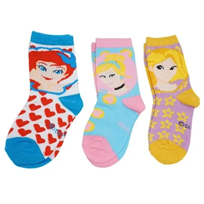 Image of 3x Pairs Kids Socks (UK 3 5.5/EU 19 22), Disney Princess Girls Soft Stretchy Casual Wear Slippers Socks, Cute Summer Accessories for Baby Toddler Aged 6 18 Months