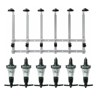 Image of Drink Dispenser Wall Mounted Optic Brackets for 70cl/1 Litre Spirit Bottles Bottle Rack Stand (6 Bracket &amp; 6 x 25ml Solo Measure)