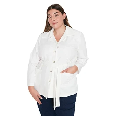 Image of Trendyol Women Plus Size Fitted Puffer Shirt collar Woven Jacket