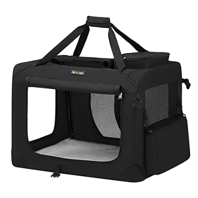 Image of Feandrea Foldable Pet Carrier Bag, Portable Cat Dog Carrier, Soft Sided Travel with Breathable Mesh, Handles, Storage Pockets, 70 x 52 cm, Black PDC70H