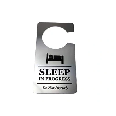 Image of OriginDesigned Sleep in Progress Do Not Disturb Sign Door Hanger, Warning Notice, for nightshift or irregular working patterns. Keep Others Out. Globally Shipped Item.