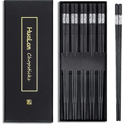 Image of HuaLan Reusable Fiberglass Chopsticks Set, Dishwasher Safe Chopstick, Non Slip Design Chop Sticks, 9 1/2 Inches 5 Pairs, Gift Silver