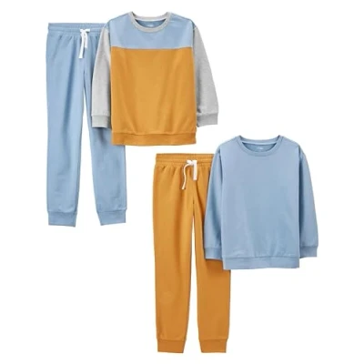 Image of Simple Joys by Carter&#039;s Boys&#039; 4 Piece Sweatshirt Set, Gold/Blue, 5 Years (Pack of 2)