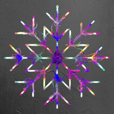 Image of BargainsMania Snowflake Multi Colours Window Light 50 LED Bulbs Battery Operated Steady &amp; Flashing 2 Modes Good for Festive Indoor/Outdoor Use, Christmas/Xmas, New Year Up