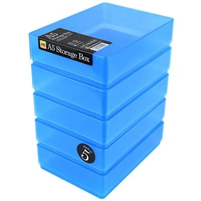 Image of WestonBoxes A5 Plastic Craft Storage Boxes with Lids for Art Supplies, Paper and Card 1.8 Litre Volume (Blue, Pack of 5)