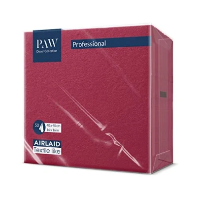 Image of PAW Airlaid Napkins (40 x 40 cm) I 50 Pieces Plain Fabric Like Elegant Table Decoration HoReCa for Important Occasions Weddings, Parties, Christmas Unicolour: Bordeaux