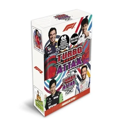 Image of Topps Turbo Attax Formula 1 2024 Mega Tin Revved Up contains 66 cards including 6 LE&#039;s and 4 Exclusive &#039;Revved Up&#039; Cards!
