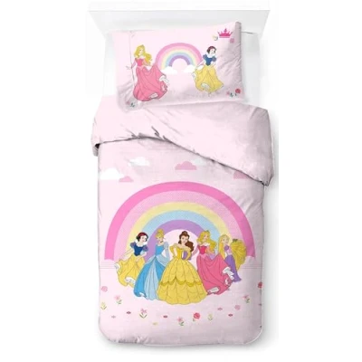 Image of Jay Franco Disney Princess Rainbow 100% Cotton Single Duvet Cover Set Includes 50 x 70 cm Pillowcase