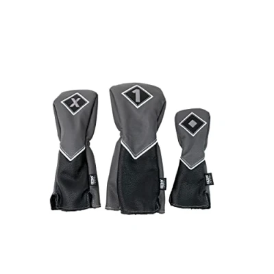 Image of Izzo Golf Premium Headcover Set Gray/Black Includes Driver, Fairway Wood and Hybrid headcovers